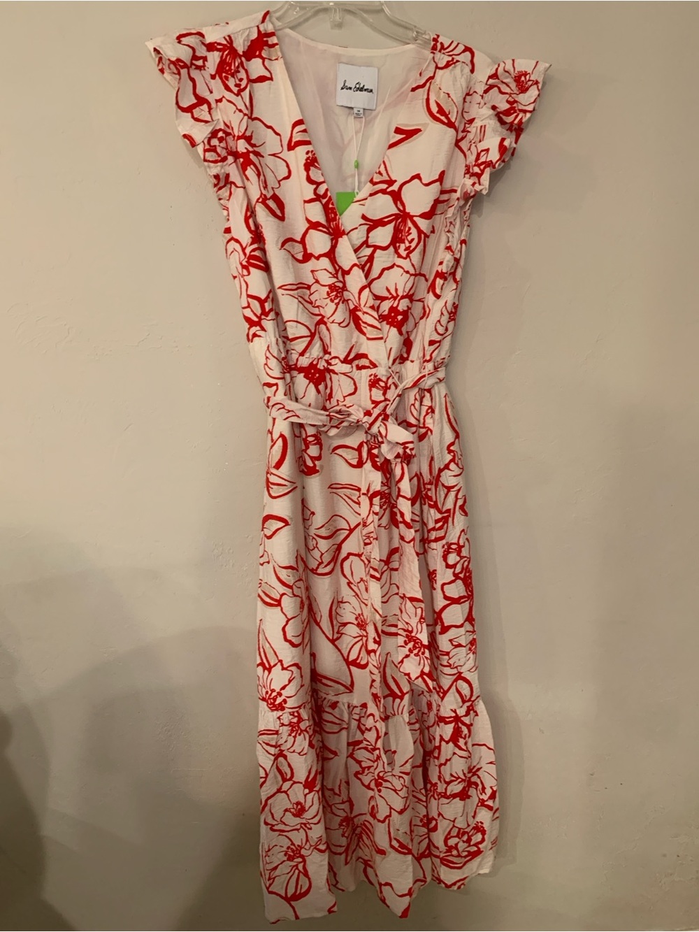 Sam Edelman White/Red Floral V Neck Tie Belt Maxi Dress NWT size 14 no flaw